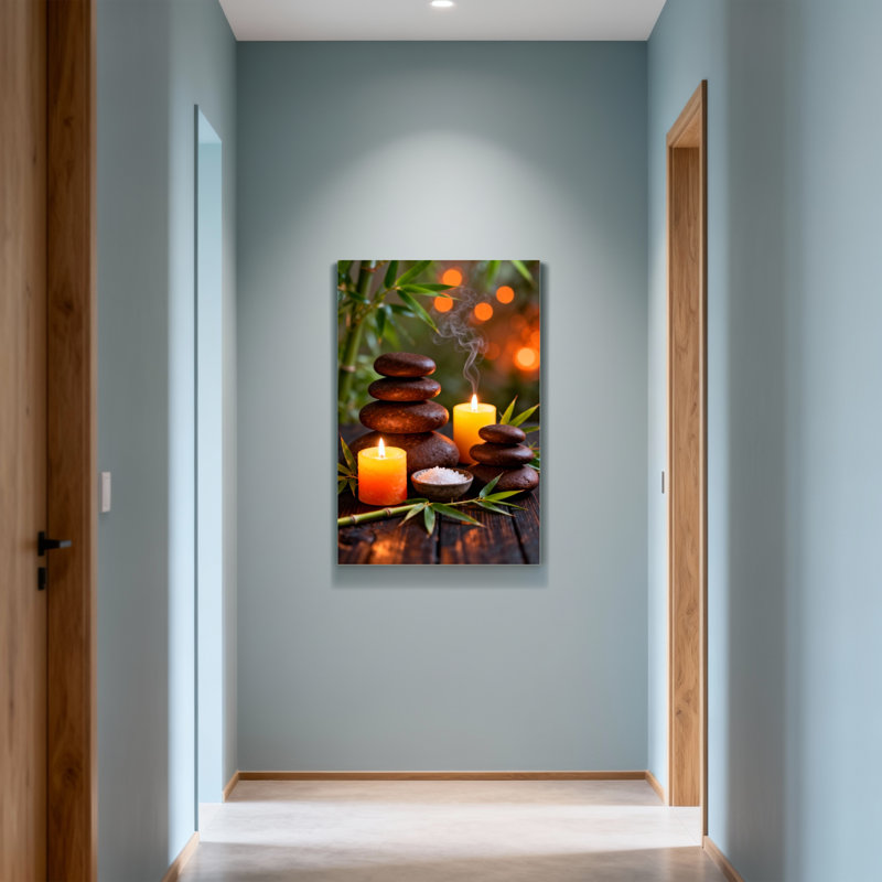 Bath and Laundry Calm Zen Stones Lumière de bougie fumée de bambou Atmosphère paisible, H 12 po x l 18 po
