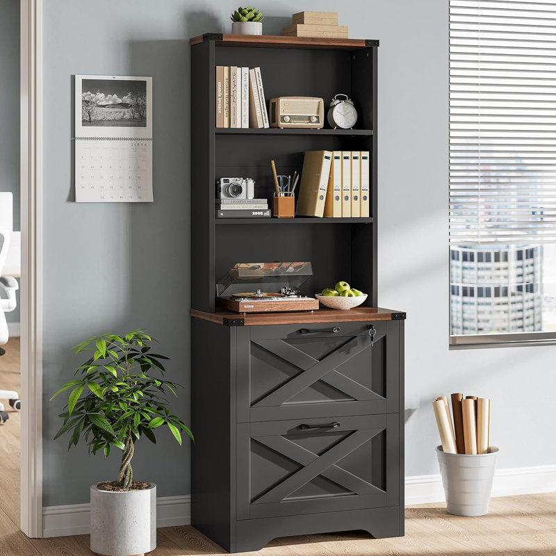 2 Drawer File Cabinet With Lock, Wood Filing Cabinet Fits Letter, Legal, A4 Size, Hanging File Folders, Farmhouse File Cabinets For Home Office With Adjustable Storage Shelf