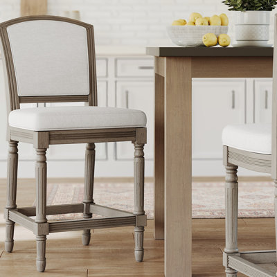 Tabouret de bar à hauteur de comptoir vieilli de 26 po avec dossier rembourré, texturé, tabouret de salle de jeu de 26 po, gris, siège et pour table de pub