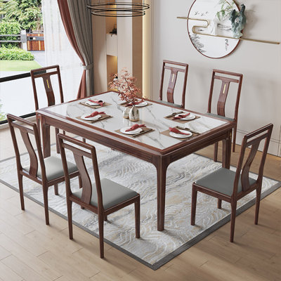Simple Rectangular Rock Slab Dining Table Sets