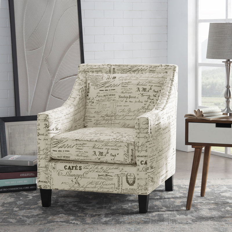 Hilga Erica Accent Armchair With Chrome Nailhead Trim, Black/Beige Textual Polyester Blend