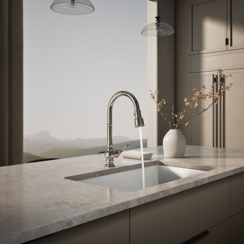 Artifacts® Pull Down Single Handle Kitchen Faucet, Vibrant Polished Nickel