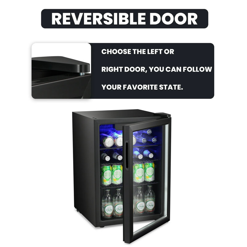 Black Freestanding Beverage Refrigerator Cooler with Glass Door