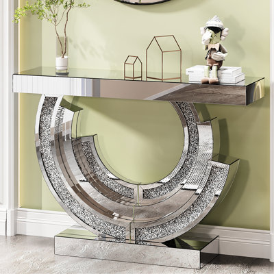 Console moderne en forme de diamant 3c pour hôtel, reflet de miroirs argentés, base en spirale unique avec diamant concassé, espace de vie principal en miroir, miroirs de haute qualité,