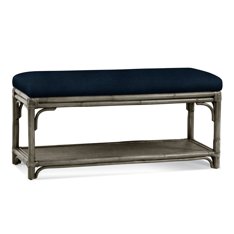 Summer Retreat Wicker Shelf Storage Bench, Stone Hearth, Ivory Crypton Performance; 0886-91