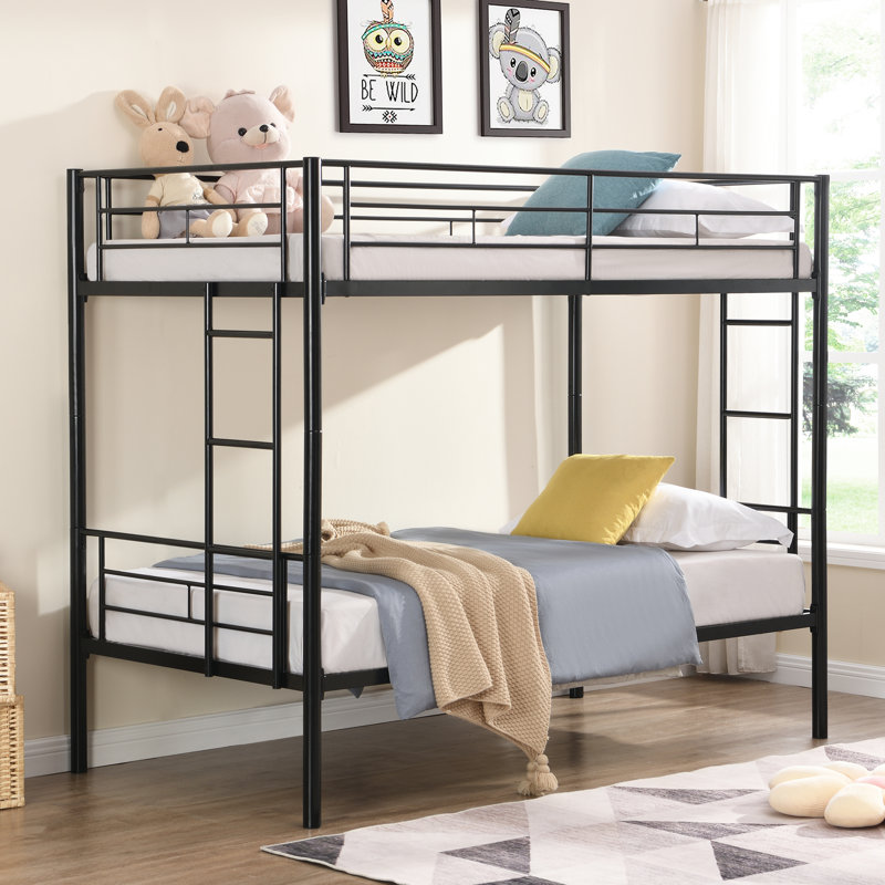 Twin Over Black Metal Bunk Bed, Modern Style For ' Bedroom Decor, Space - Saving Option, And Quiet, Safe Stairs Activity, No Box Spring Needed Aesthetic, Feature, ,