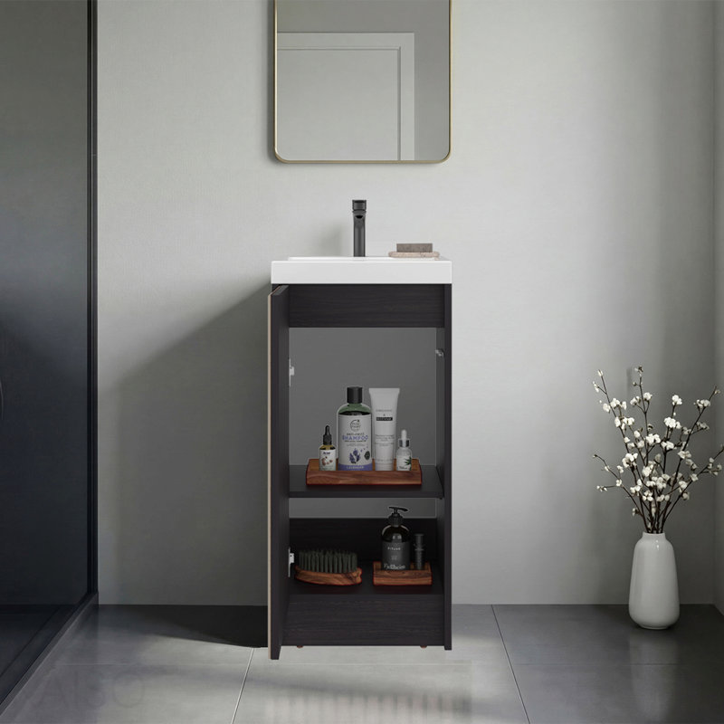 Floorstanding Bathroom Vanity And Cabinet With Resin Sink, Compact Bathroom Storage With One Door And 2 Interior Shelves