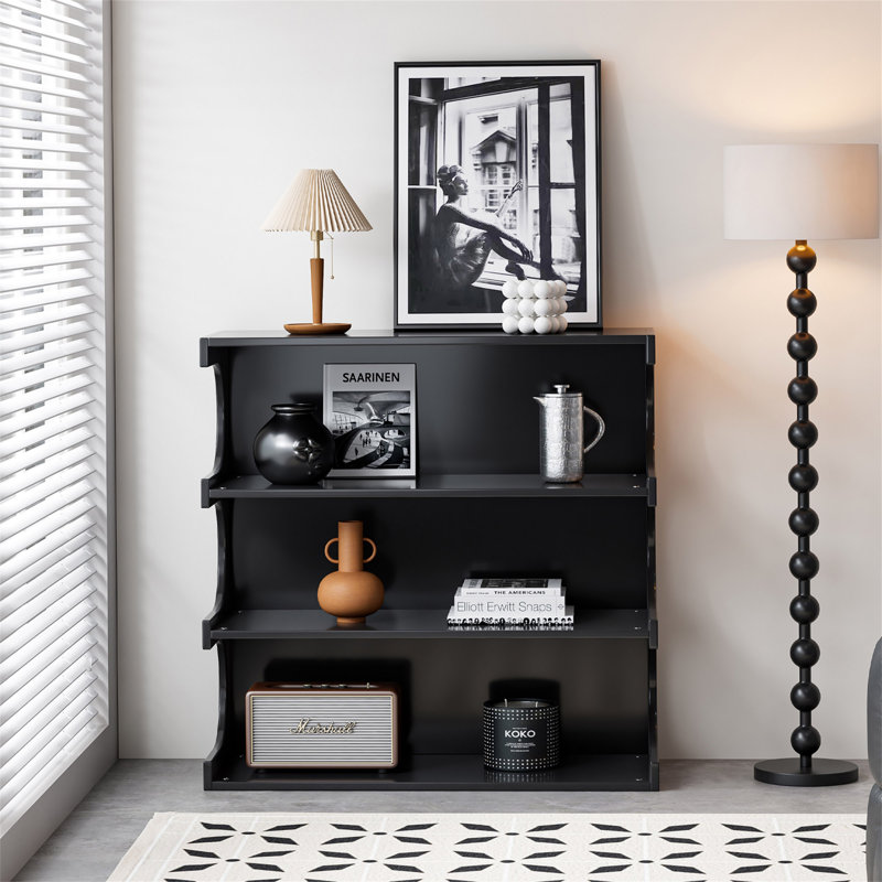Multifunctional 4-Tier Black Book Shelf & Coffee Table