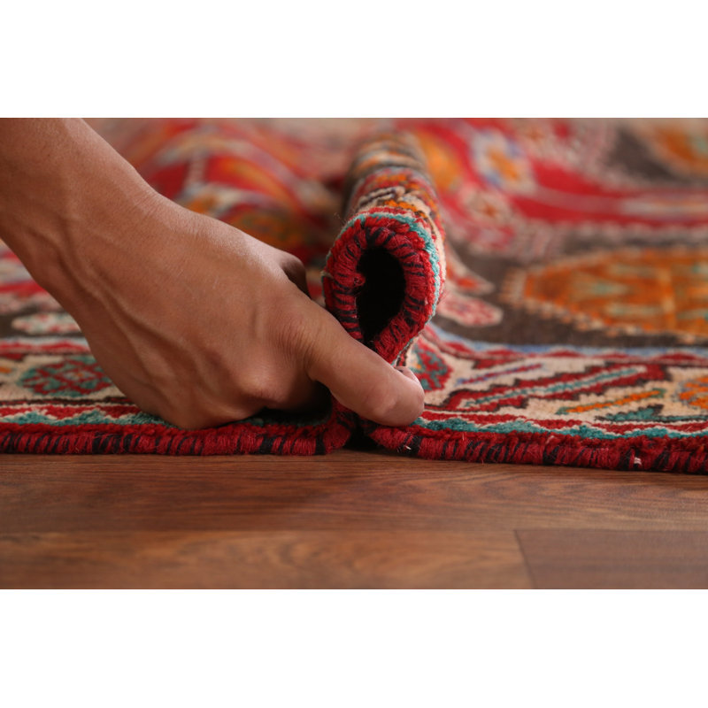 Tapis de couloir rouge à motif géométrique traditionnel 4 x 9