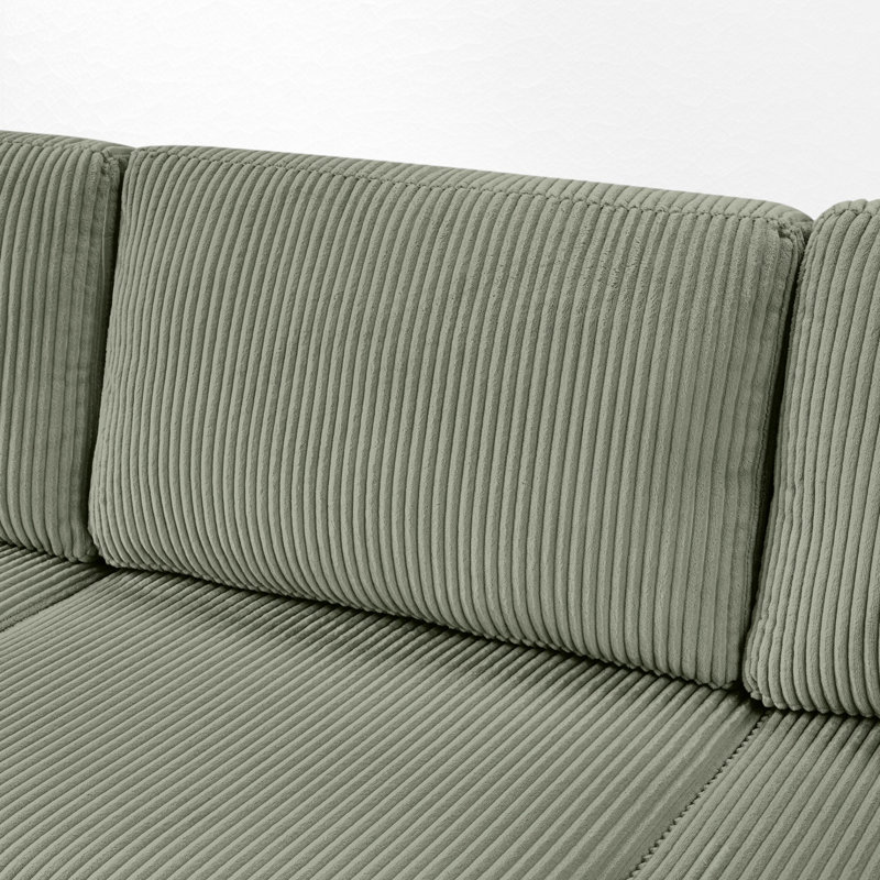 U-Shaped Sectional Sofa With Chaise, Green Corduroy