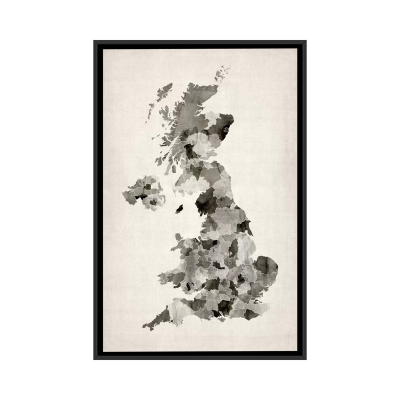 Impression sur toile, "grande bretagne uk aquarelle map" par michael tompsett, L 18 po x H 26 po x P 1,5 po, Pas de tapis