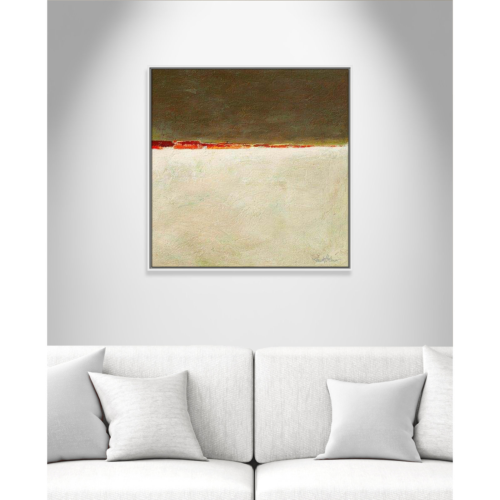 Orange Horizon I by Renate Holzner, 31.5'' H x 31.5'' W x 2'' D, White Framed