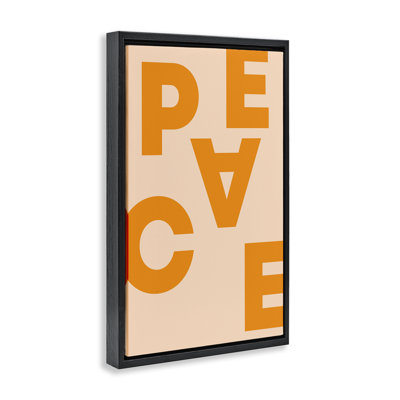Peace Orange Typography Brown Framed Floater Canvas by Incado