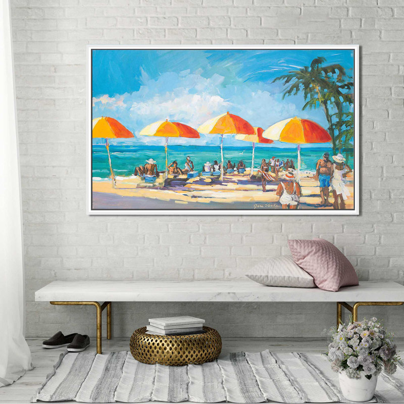«Sunny Daze» par Jane Slivka - Peinture, H 31,5 po x l 51,5 po x P 2 po, Cadre flottant blanc