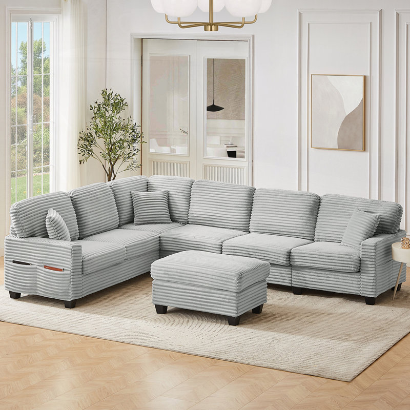Sectional Upholstered L-shaped Sofa, Gray