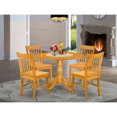 Ensemble de table de salle à manger 5 pièces moderne comprenant une table ronde en bois avec Dropleaf et 4 chaises de salle à manger, 42 x 42 pouces, chêne