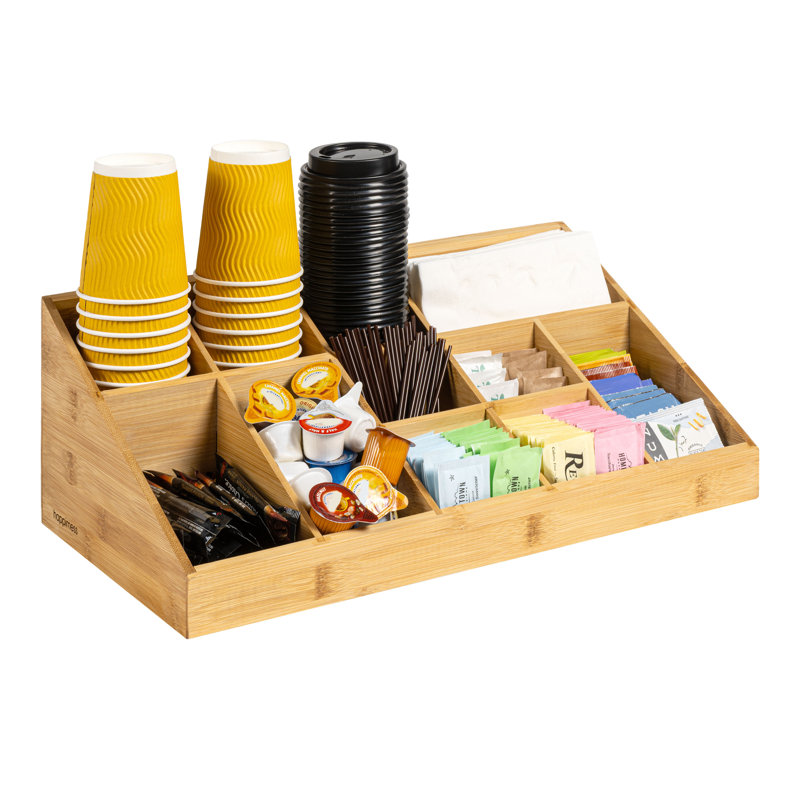 Bambury l 18 po x P 9,5 po x H 6,5 po Minimaliste fabriqué à la main tasse en bambou et station de condiments, naturel