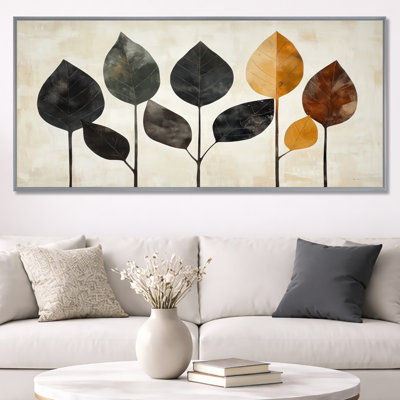 Autumn Leaf Gathering - Black and Ochre Botanical Leaves Wall Art Print