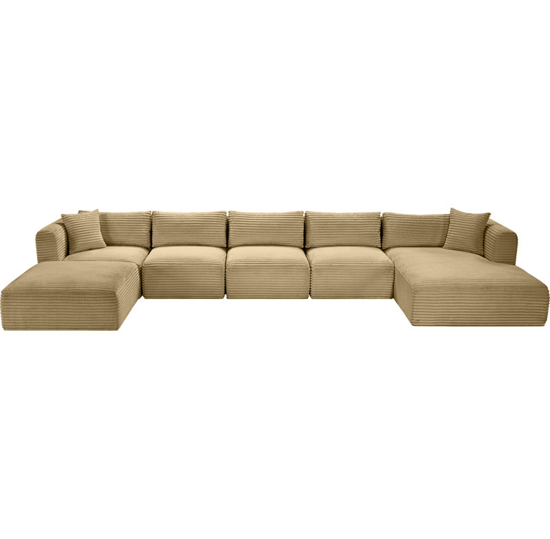 Canapé modulaire Carmean, Velours côtelé texturé Camel, 3 sans accoudoirs, 1 méridienne, 1 d'angle et 1 r