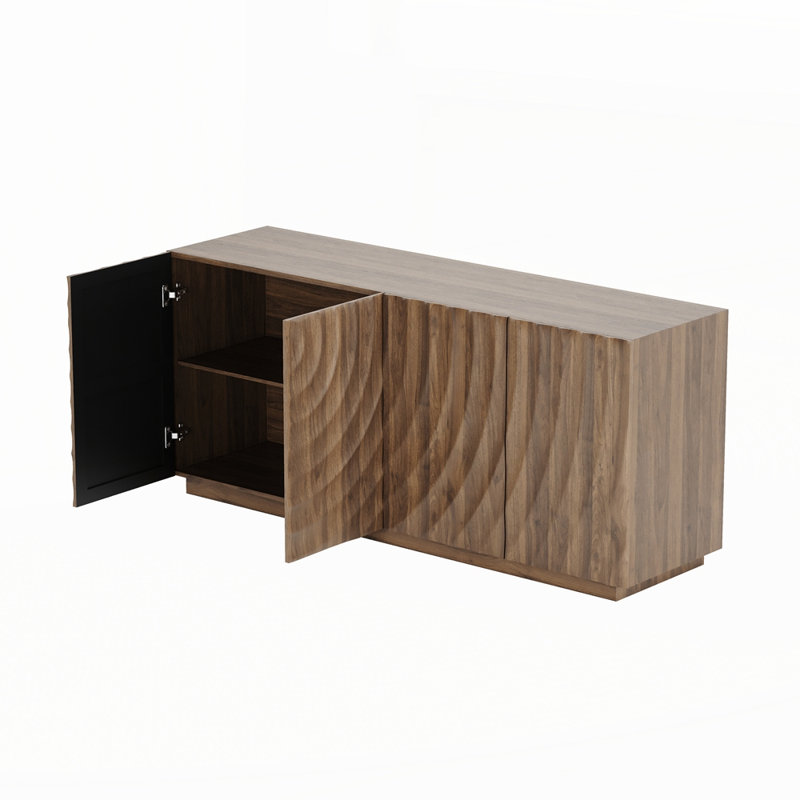Luxurious Floor 4 Doors Modern Accent Storage Sideboard, Walnut