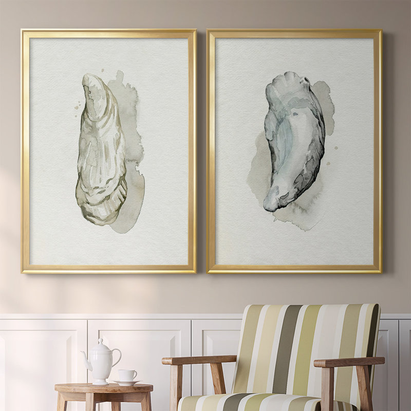 " Oysters On The Bay I " 2 - Pieces Painting Print, Gold, 36.5" H x 53" W x 1.25" D