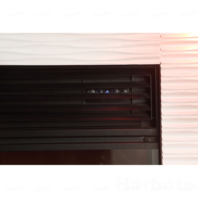 Meuble télé contemporain blanc avec foyer électrique et 3 niveaux de luminosité