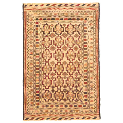 Tapisserie Shiravan SMK beige Kilim 3 pi 10 po x 5 pi 11 po