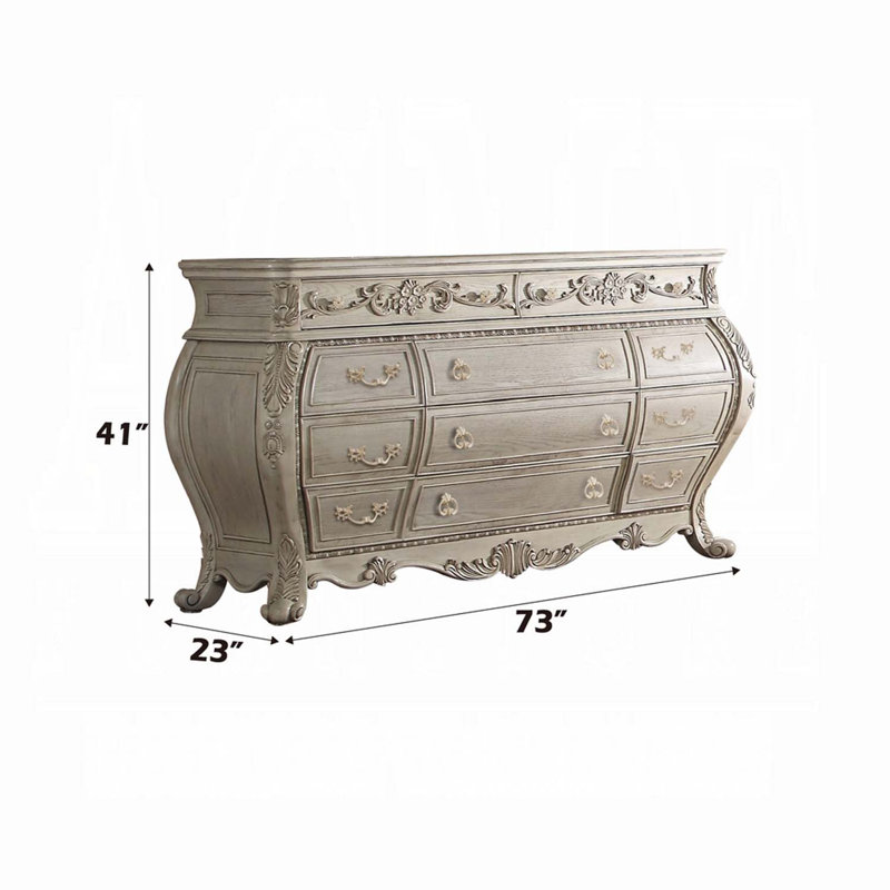 Commode 11 tiroirs Ragenardus, finition blanc antique, Blanc antique