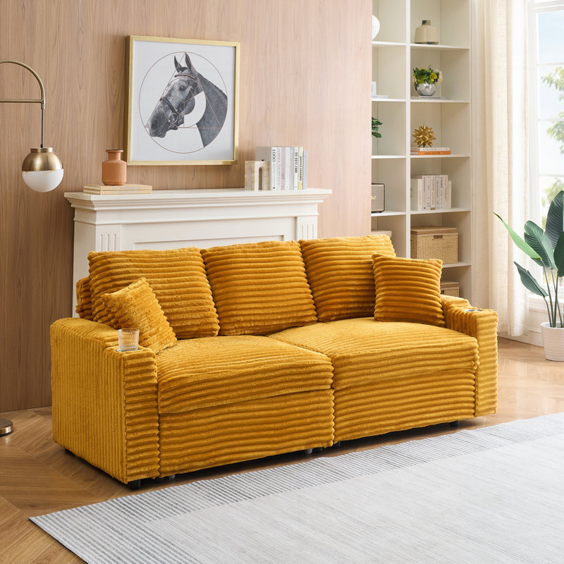 Canapé 80 po deux-en-un pliable avec porte-gobelet et coussin, Orange