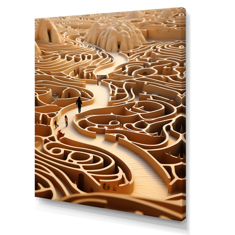 Labyrinthe désertique, Toile tendue, H 20 po x l 12 po x P 1 po