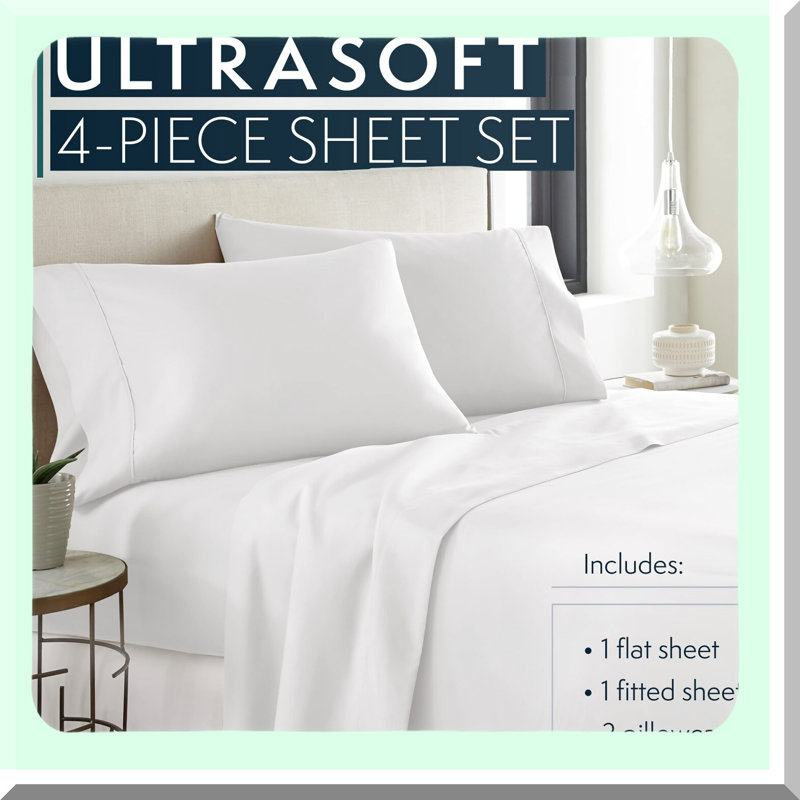 UltraSoft 1800 Series Bed Sheet Set - White - 4 Piece - Deep Pockets - Fade Resistant - Machine Washable - Size Sheets & Pillowcases - Luxury Bedding