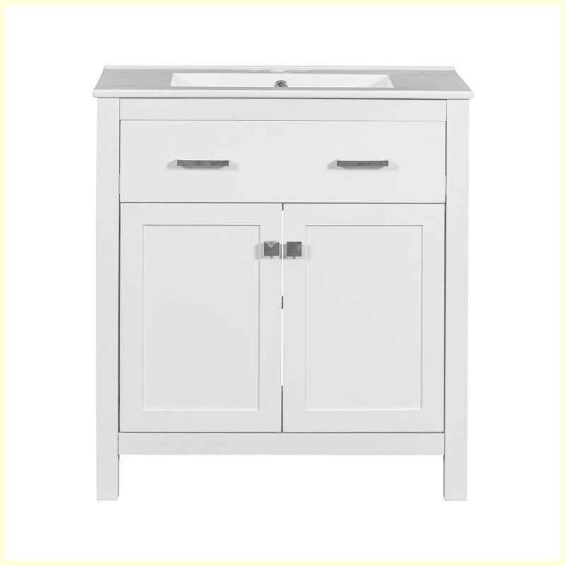 Meuble-lavabo moderne avec lavabo en céramique et tablette, Blanc