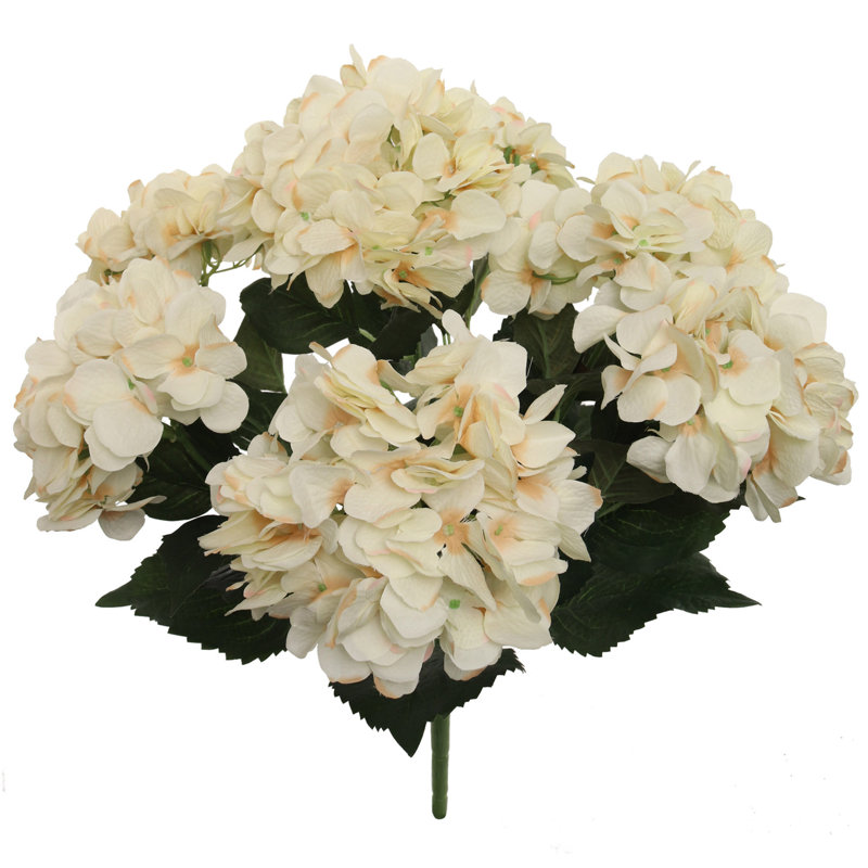 Arrangement ultra réaliste d'hortensias en soie, Beige
