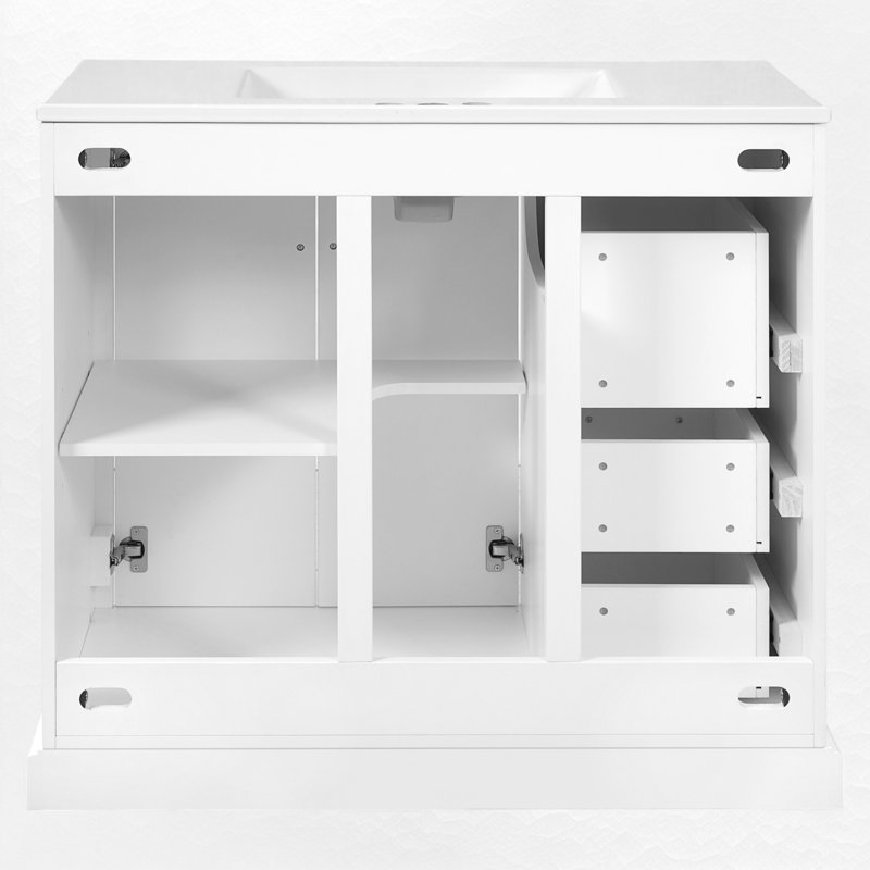 36" Single Bathroom Vanity With Ceramic Sink, White