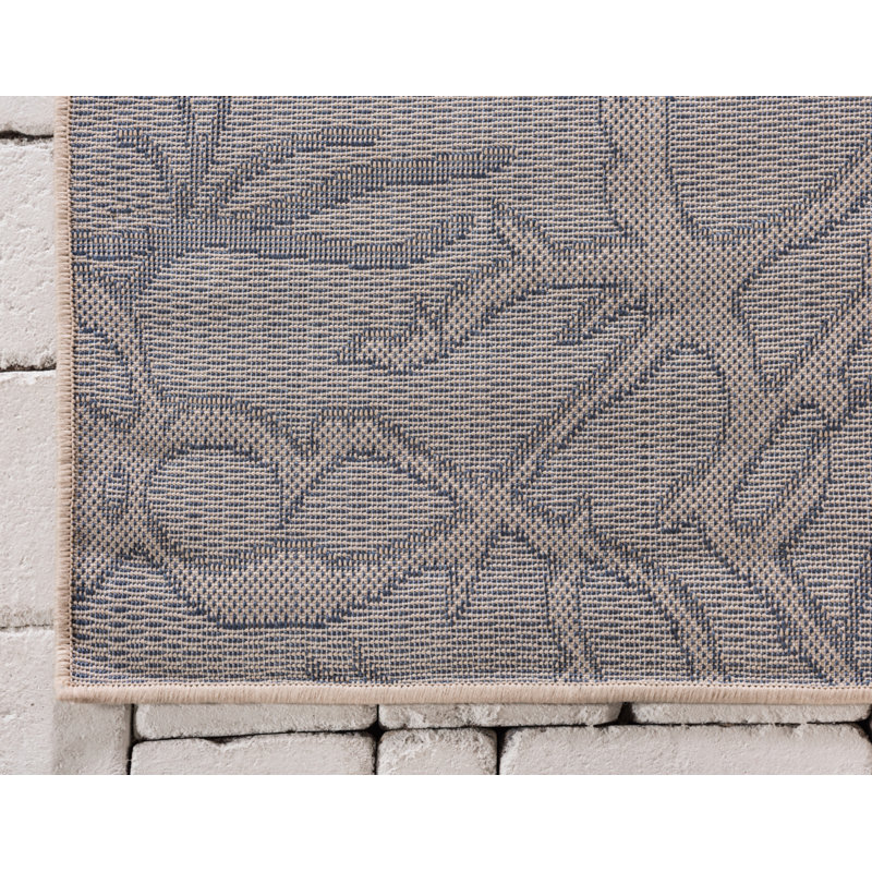 Allon Abstract Beige/Blue Indoor/Outdoor Area Rug, Runner 2' x 6'1"
