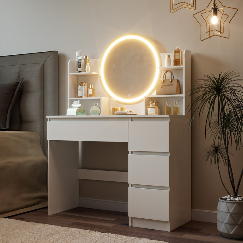 Makeup Vanity With Lights, Vanity Desk With Mirror And Drawers