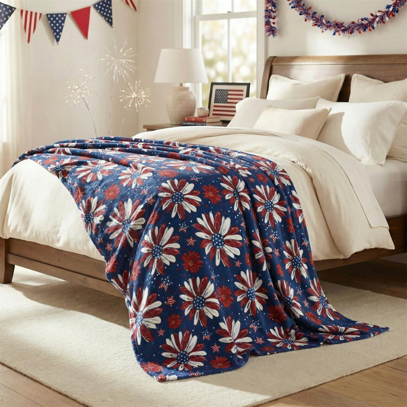 Jeté de flanelle du 4 juillet, impression patriotique du Jour du Souvenir, fleurs, jour de l'Independence, douces couvertures en molleton douillet et moelleux pour la décoration du canapé-lit, cadeaux idéaux pour les enfants adultes 60 x 80