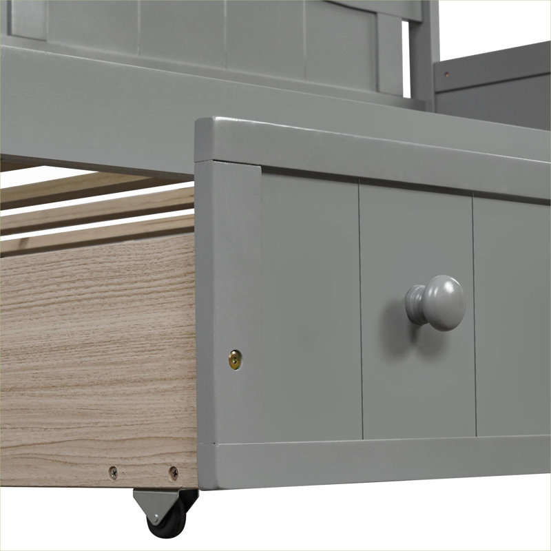 Lit de jour simple en bois massif gris froid avec 2 tiroirs de rangement, aucun sommier nécessaire pour la chambre à coucher et le salon