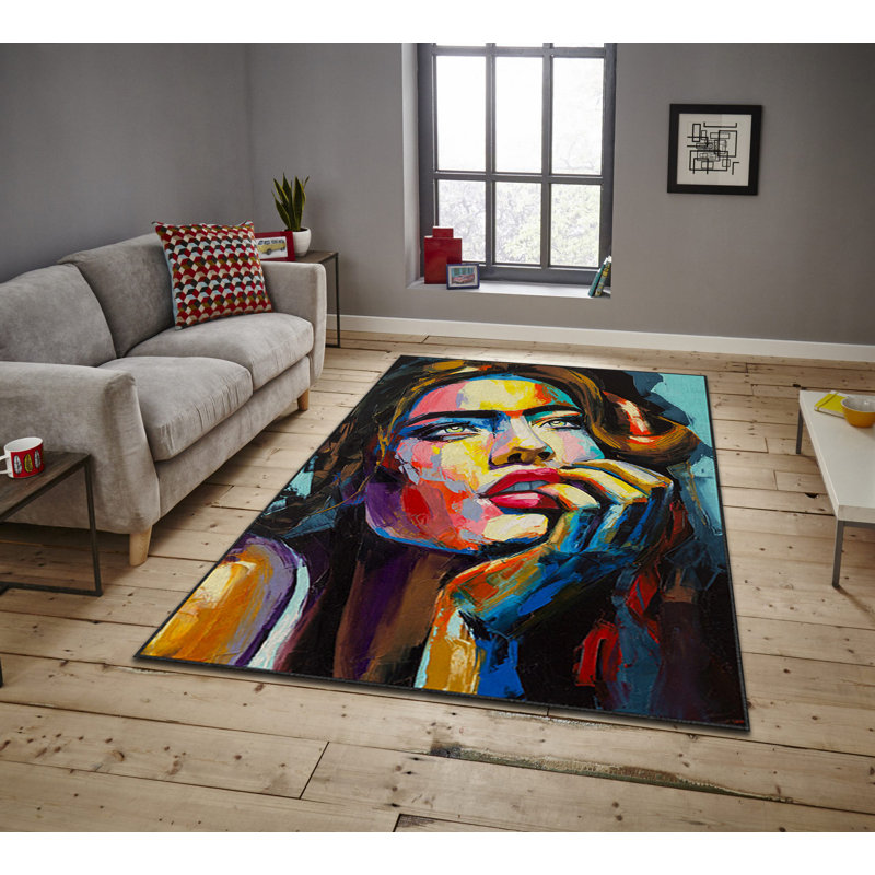 Tapis rectangulaire tissé à la machine en polyester tissé à la machine brun / rouge, Rectangle 4 pi 7 po x 7 pi 3 po