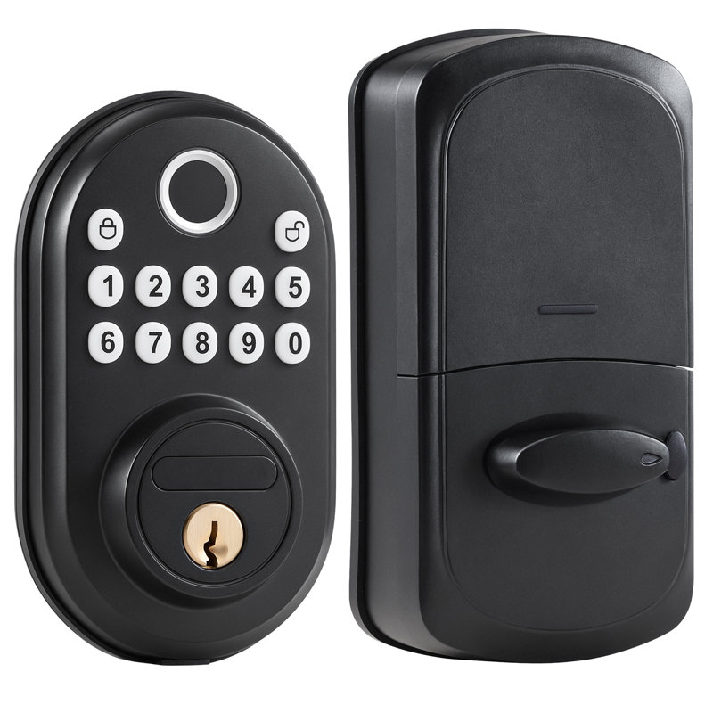 Serrure de porte à empreinte digitale, code unique et anti-espionnage, mode silencieux, mode de déverrouillage continu, panneau en alliage d'aluminium, pêne dormant électronique à clavier pour portes d'entrée, avec empreinte digitale/code/clé
