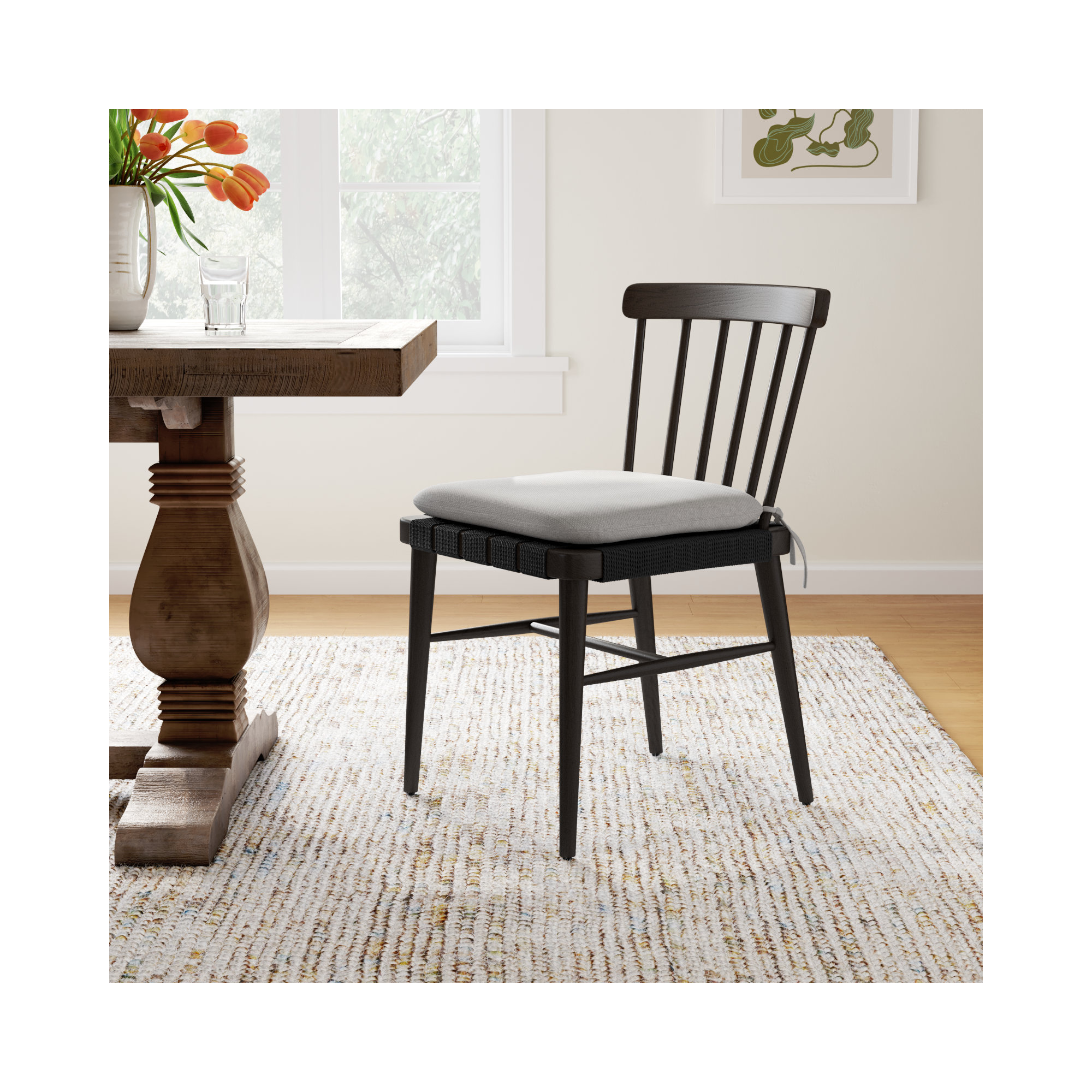 Catalonia Dining Chair With Cushion-Dover Crescent, Black