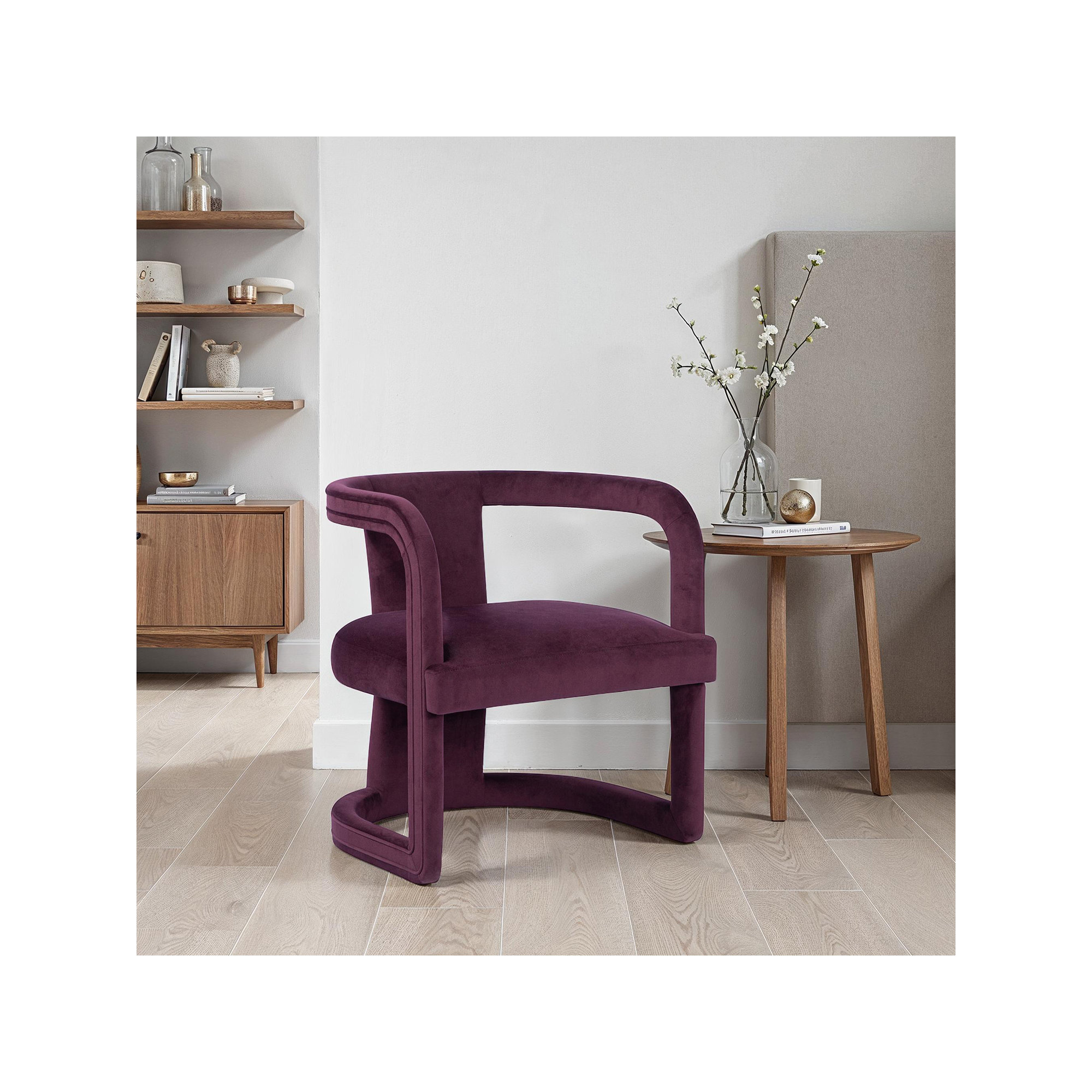 Nolita Upholstered Barrel Chair, Stax Plum Performance Velvet