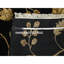 Tapis oriental noir 4 pi x 6 pi, motif botanique sans bordure, mi-laine et mi-soie, tissé dense, velours doux, noué à la main