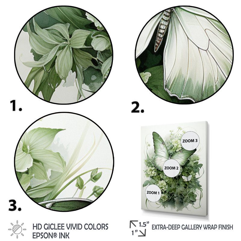 «Green Butterfly Whirling Beauty», art sur toile papillon, H 44 po x l 34 po x P 1,5 po, Toile tendue