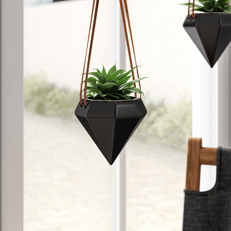 Pot à fleurs suspendu en céramique Guilford Diamond, Noir