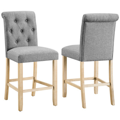 Tabourets gris à hauteur de comptoir, dossier à 2 boutons, fabrication en bois massif, siège pour 2 personnes, dossier et cuisine remarquablement rembourrée