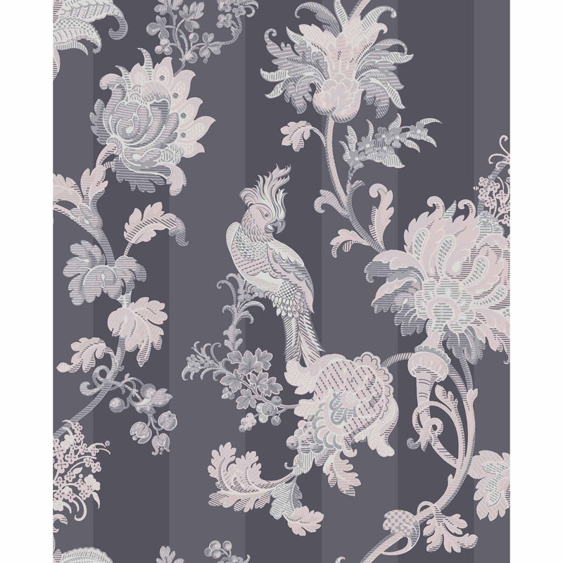 Zerzura Floral Shimmer Wallpaper Roll, Slate Gray/Blush Pink