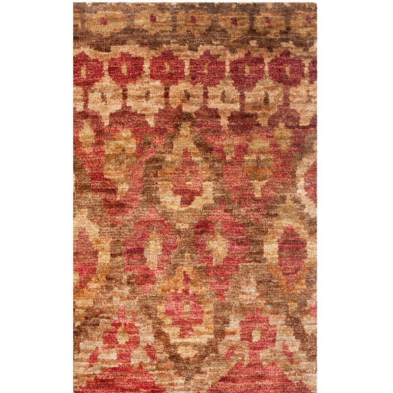 Ferrera Hand-Knotted Red/Gold Area Rug, Rectangle 5' x 8'