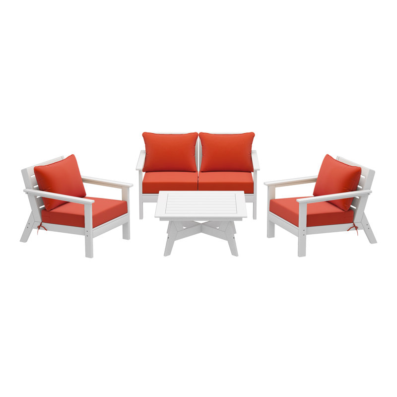 Ensemble de conversation à assise profonde 5 pièces, Orange, Blanc