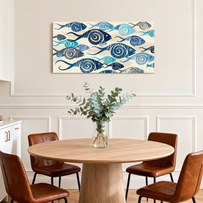 Animals Blue Fish Pattern With Spiral Designs